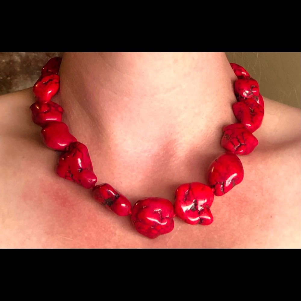 Red stone necklace. Perfect for Christmas.